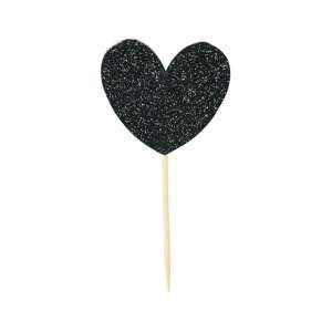Sada 12 černých zapichovacích dekorací na dort Miss Étoile Heart