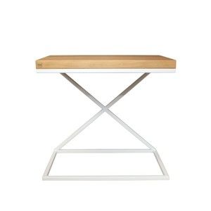 Bílý odkládací stolek s deskou z dubového dřeva take me HOME, 50 x 30 cm