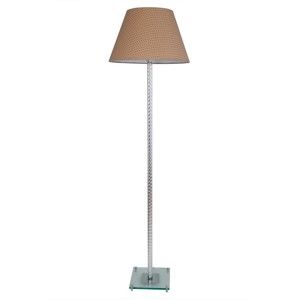 Volně stojící lampa s béžovým stínidlem a stojnou ve stříbrné barvě Dora
