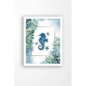 Nástěnný obraz na plátně v bílém rámu Tablo Center Blue Seahorse, 29 x 24 cm