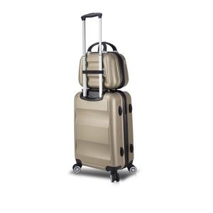 Sada zlatého cestovního kufru na kolečkách s USB portem a příručního kufříku My Valice LASSO MU & Medium