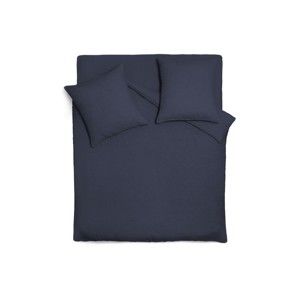 Tmavě modrý lněný přehoz na postel s 2 čtvercovými povlaky na polštáře Maison Carezza Lilly, 220 x 240 cm