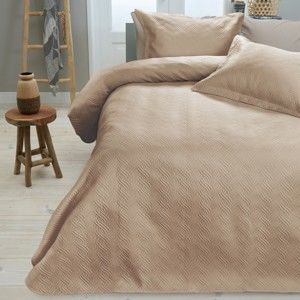 Krémový přehoz přes postel se dvěma povlaky na polštář z mikroperkálu Sleeptime , 260 x 250 cm