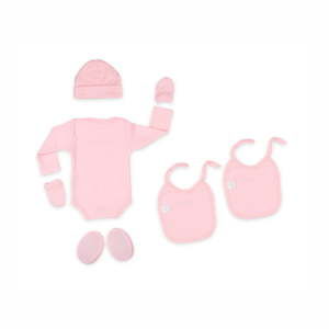 6-dílný růžový bavlněný novorozecký set Tanuki Liso