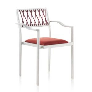 Bílá zahradní židle s červenými detaily a područkami Geese Seally