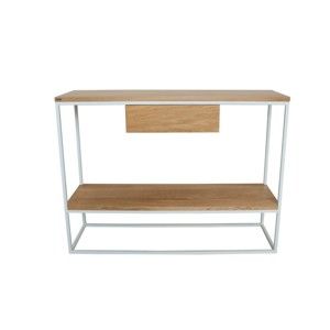 Bílý konzolový stolek s deskou z dubového dřeva take me HOME Lubin, 100 x 30 cm