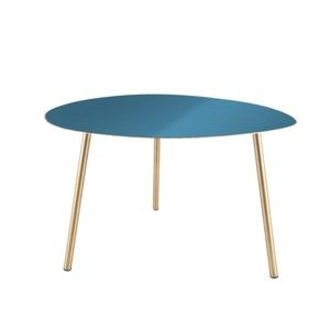 Modrý příruční stolek s pozlacenými nohami Leitmotiv Ovoid, 56 x 50 x 37 cm