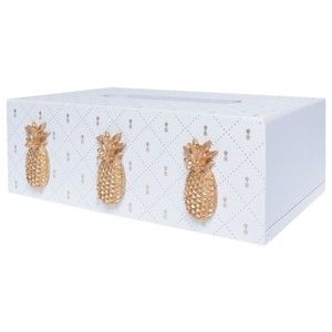Bílá dřevěná krabička na kapesníky Ewax Ananas, 24 x 14 x 8 cm
