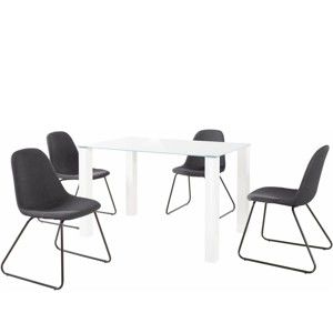 Set bílého jídelního stolu a 4 antracitových jídelních židlí Støraa Dante Colombo