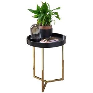 Černý příruční stolek s nohami ve zlaté barvě Skyport Wohnling Eva, ⌀ 40 cm
