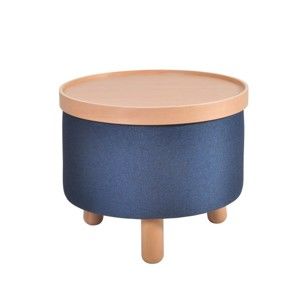 Modrá stolička s detaily z bukového dřeva a odnímatelnou deskou Garageeight Molde, ⌀ 50 cm