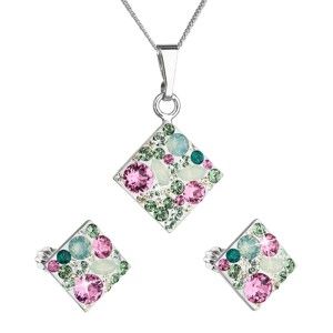 Set 2 zeleno-růžových náušnic a náhrdelníku ze stříbra se Swarovski krystaly Je Veux Rosso
