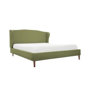 Zelená postel s přírodními nohami Vivonita Windsor, 140 x 200 cm