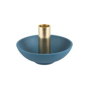 Modrý svícen s detailem ve zlaté barvě PT LIVING Nimble, výška 9,5 cm