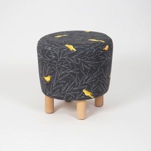 Černý taburet s dřevěnými nohami Cono Canarito, ⌀ 41 cm
