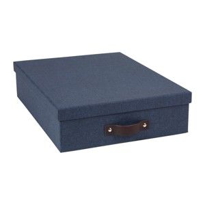 Tmavě modrý úložný box na dokumenty s koženým úchytem Bigso, velikost A4