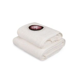 Set bílého ručníku a bílé osušky s barevným detailem Cœur