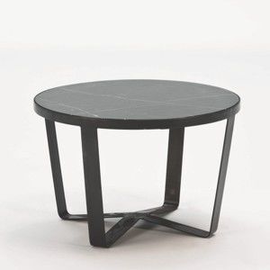 Černý konferenční stolek s mramorovou deskou Thai Natura, ⌀ 70 cm