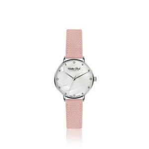 Dámské hodinky s růžovým páskem z pravé kůže a 4 diamanty Walter Bach Special