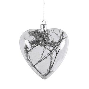Vánoční skleněná ozdoba ve tvaru srdce s větvičkou Ego Dekor, výška 14 cm