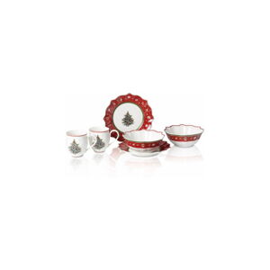 Červeno-bílý porcelánový 6dílný set nádobí s vánočním motivem Villeroy & Boch