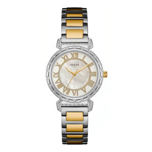 Dámské hodinky ve stříbrno-zlaté barvě s páskem z nerezové oceli Guess Duo