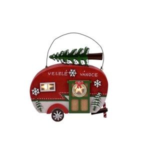 Červený dekorativní LED karavan s vánočním stromkem Ego Dekor Car