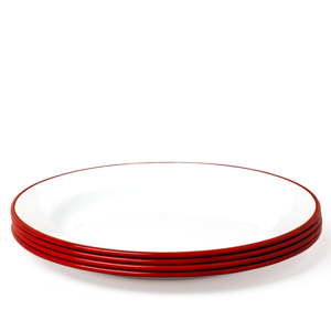 Sada 4 červeno-bílých smaltovaných talířů Falcon Enamelware