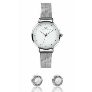Set dámských hodinek s řemínkem z chirurgické oceli a náušnic Victoria Walls Julia