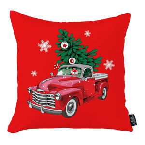 Červený vánoční povlak na polštář Apolena Honey Christmas Car and Tree, 45 x 45 cm