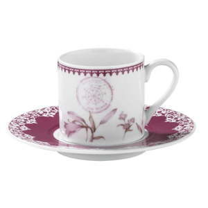Sada 6 porcelánových šálků s podšálky Kutahya Rose Floral, 50 ml