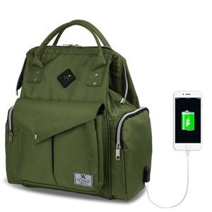 Zelený batoh pro maminky s USB portem My Valice HAPPY MOM Baby Care Backpack
