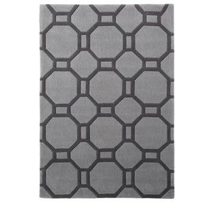 Šedý ručně tuftovaný koberec Think Rugs Hong Kong Tile Grey, 90 x 150 cm