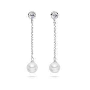 Perlové visící náušnice se zirkonem Pearls of London Elegance, výška 4,6 cm