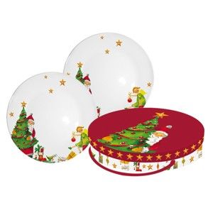 Sada 2 talířů z kostního porcelánu s vánočním motivem v dárkovém balení PPD Gifts Are Coming