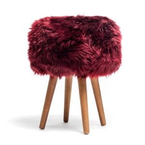 Stolička s červeným sedákemm z ovčí kožešiny Royal Dream, ⌀ 30 cm