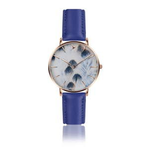 Dámské hodinky s modrým páskem z pravé kůže Emily Westwood Feather Mosaz