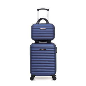 Set tmavě modrého cestovního kufru na kolečkách a menšího příručního kufříku Bluestar Marro