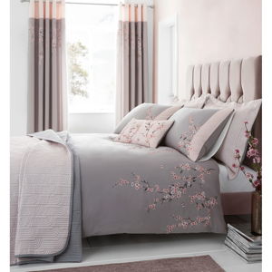Růžovo-šedý prošívaný přehoz na postel Catherine Lansfield Blossom, 240 x 260 cm
