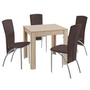 Set jídelního stolu a 4 tmavě hnědých jídelních židlí Støraa Lori Nevada Duro Oak Brown