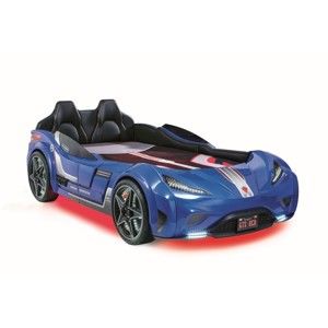 Modrá dětská postel ve tvaru auta s červeným osvětlením Fast GTS Carbed Blue