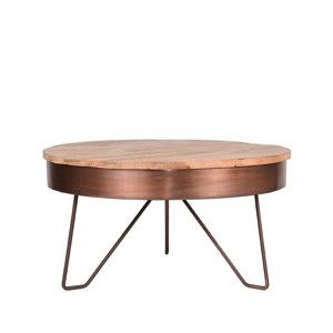 Konferenční stolek v měděné barvě s deskou z mangového dřeva LABEL51 Saran, ⌀ 80 cm