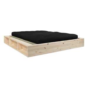 Dvoulůžková postel z masivního dřeva s černým futonem Double Latex a tatami Karup Design, 140 x 200 cm