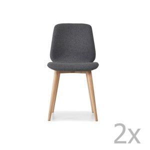 Sada 2 šedých jídelních židlí s nohami z masivního dubového dřeva WOOD AND VISION Cut
