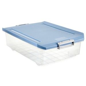 Průhledný úložný box pod postel s modrým víkem Ta-Tay Storage Box, 32 l