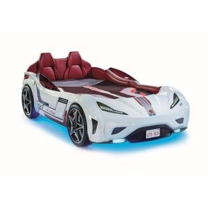 Bílá dětská postel ve tvaru auta s tyrkysovým osvětlením Fast GTS Carbed White