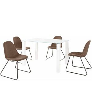 Set bílého jídelního stolu a 4 tmavě hnědých jídelních židlí Støraa Dante Colombo