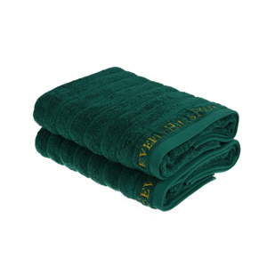 Sada 2 tmavě zelených bavlněných ručníků, 140 x 70 cm