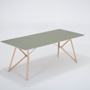 Jídelní stůl z masivního dubového dřeva se zelenou deskou Gazzda Tink, 200 x 90 cm