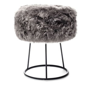 Stolička se šedým sedákem z ovčí kožešiny Native Natural, ⌀ 36 cm